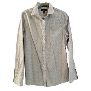 Land's End 100% Supima Cotton No Iron Button Front Shirt Women's 10 Tall Stripe